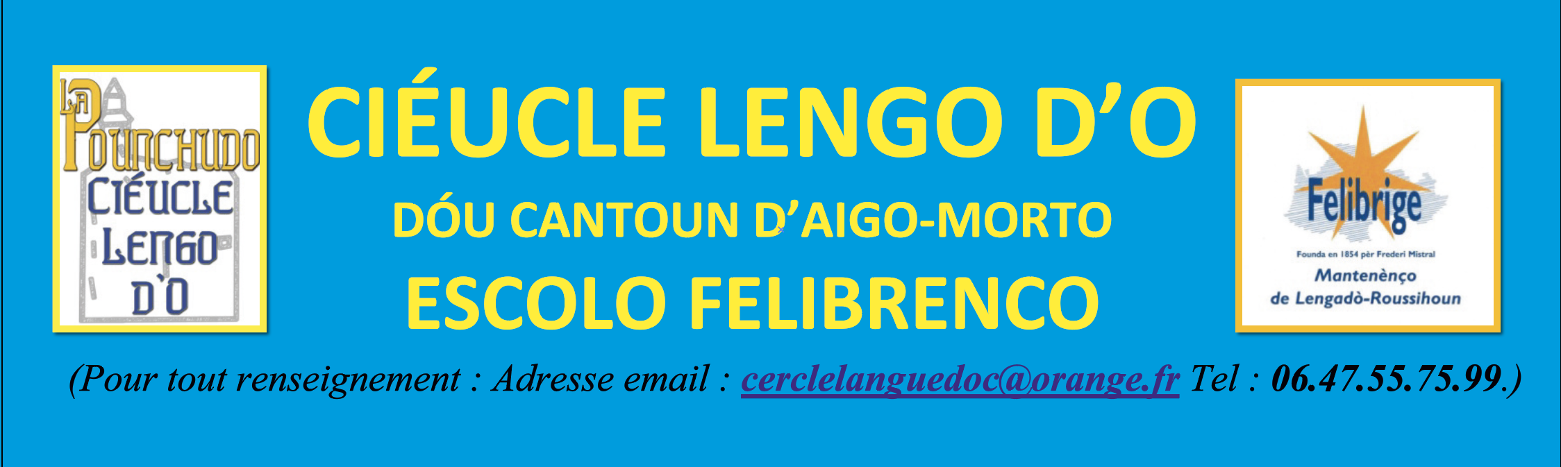 01) CiéucleLengo d'O LOGO adrèisso email e telefouno sus suport blu